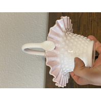 VTG Kanawha Milk Glass Red/White Hobnail Art Glass Basket 7.5"H