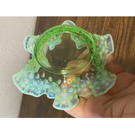 VTG UV REACTIVE FENTON Green Opalescent Hobnail Candy Dish 5.5"W