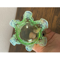 VTG UV REACTIVE FENTON Green Opalescent Hobnail Candy Dish 5.5"W
