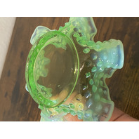 VTG UV REACTIVE FENTON Green Opalescent Hobnail Candy Dish 5.5"W