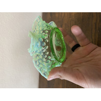 VTG UV REACTIVE FENTON Green Opalescent Hobnail Candy Dish 5.5"W