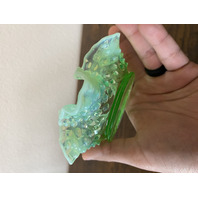 VTG UV REACTIVE FENTON Green Opalescent Hobnail Candy Dish 5.5"W