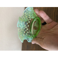 VTG UV REACTIVE FENTON Green Opalescent Hobnail Candy Dish 5.5"W