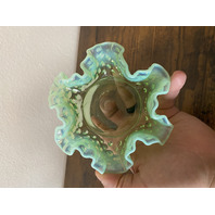VTG UV REACTIVE FENTON Green Opalescent Hobnail Candy Dish 5.5"W