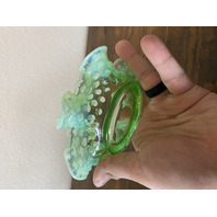 VTG UV REACTIVE FENTON Green Opalescent Hobnail Candy Dish 5.5"W