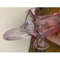 RARE MIKE FENTON 2002 Family Signing Event Dusty Rose Ribbed Art Glass Basket 9"