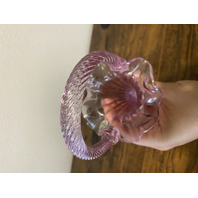 RARE MIKE FENTON 2002 Family Signing Event Dusty Rose Ribbed Art Glass Basket 9"