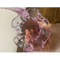 RARE MIKE FENTON 2002 Family Signing Event Dusty Rose Ribbed Art Glass Basket 9"