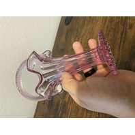 RARE MIKE FENTON 2002 Family Signing Event Dusty Rose Ribbed Art Glass Basket 9"