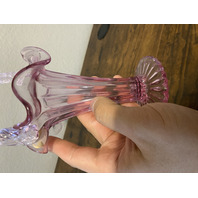 RARE MIKE FENTON 2002 Family Signing Event Dusty Rose Ribbed Art Glass Basket 9"