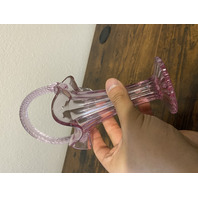 RARE MIKE FENTON 2002 Family Signing Event Dusty Rose Ribbed Art Glass Basket 9"