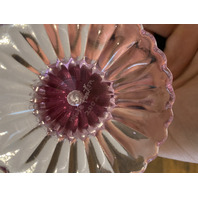 RARE MIKE FENTON 2002 Family Signing Event Dusty Rose Ribbed Art Glass Basket 9"