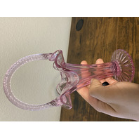 RARE MIKE FENTON 2002 Family Signing Event Dusty Rose Ribbed Art Glass Basket 9"