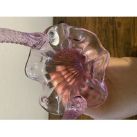 RARE MIKE FENTON 2002 Family Signing Event Dusty Rose Ribbed Art Glass Basket 9"