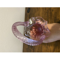 RARE MIKE FENTON 2002 Family Signing Event Dusty Rose Ribbed Art Glass Basket 9"