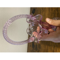 RARE MIKE FENTON 2002 Family Signing Event Dusty Rose Ribbed Art Glass Basket 9"