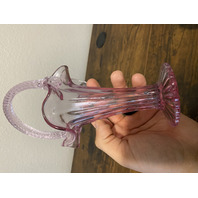 RARE MIKE FENTON 2002 Family Signing Event Dusty Rose Ribbed Art Glass Basket 9"