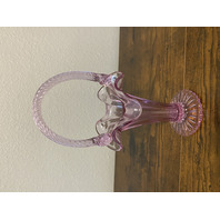 RARE MIKE FENTON 2002 Family Signing Event Dusty Rose Ribbed Art Glass Basket 9"