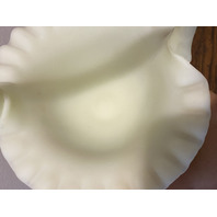 VTG UV REACTIVE FENTON Yellow Custard PINK BLOSSOMS Glass Basket SIGNED 7.5"H