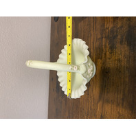 VTG UV REACTIVE FENTON Yellow Custard PINK BLOSSOMS Glass Basket SIGNED 7.5"H