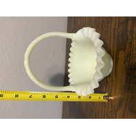 VTG UV REACTIVE FENTON Yellow Custard PINK BLOSSOMS Glass Basket SIGNED 7.5"H