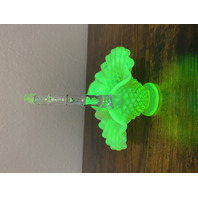 VTG UV REACTIVE FENTON Topaz Opalescent HOBNAIL Art Glass Basket 6.5"H