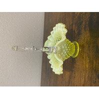 VTG UV REACTIVE FENTON Topaz Opalescent HOBNAIL Art Glass Basket 6.5"H