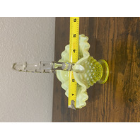 VTG UV REACTIVE FENTON Topaz Opalescent HOBNAIL Art Glass Basket 6.5"H