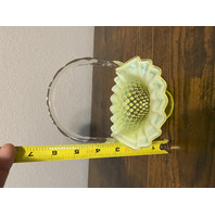 VTG UV REACTIVE FENTON Topaz Opalescent HOBNAIL Art Glass Basket 6.5"H