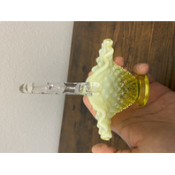 VTG UV REACTIVE FENTON Topaz Opalescent HOBNAIL Art Glass Basket 6.5"H