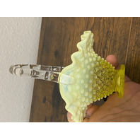 VTG UV REACTIVE FENTON Topaz Opalescent HOBNAIL Art Glass Basket 6.5"H