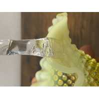 VTG UV REACTIVE FENTON Topaz Opalescent HOBNAIL Art Glass Basket 6.5"H