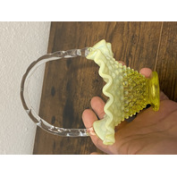 VTG UV REACTIVE FENTON Topaz Opalescent HOBNAIL Art Glass Basket 6.5"H