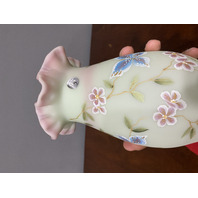 FAGCA 2000 FENTON Burmese LOTUS MIST Butterfly Hurricane Candle Lamp 10.25"H HTF