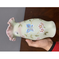 FAGCA 2000 FENTON Burmese LOTUS MIST Butterfly Hurricane Candle Lamp 10.25"H HTF