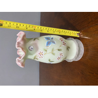 FAGCA 2000 FENTON Burmese LOTUS MIST Butterfly Hurricane Candle Lamp 10.25"H HTF