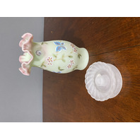 FAGCA 2000 FENTON Burmese LOTUS MIST Butterfly Hurricane Candle Lamp 10.25"H HTF