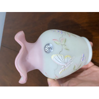 FENTON #1237/2950 95th Anniversary LOTUS MIST BUTTERFLY Burmese Vase 5.25"H