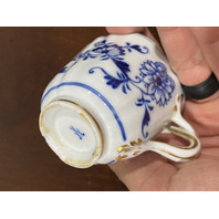 ANTIQUE MEISSEN Gold Gilded BLUE ONION Porcelain Demitasse Tea Cup & Saucer