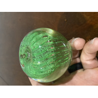 98' Green & Clear Art Glass Apple Paperweight W/Controlled Bubbles SIGNED 2.5"H