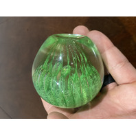 98' Green & Clear Art Glass Apple Paperweight W/Controlled Bubbles SIGNED 2.5"H