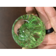 98' Green & Clear Art Glass Apple Paperweight W/Controlled Bubbles SIGNED 2.5"H