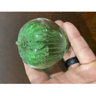 98' Green & Clear Art Glass Apple Paperweight W/Controlled Bubbles SIGNED 2.5"H