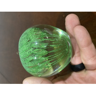 98' Green & Clear Art Glass Apple Paperweight W/Controlled Bubbles SIGNED 2.5"H