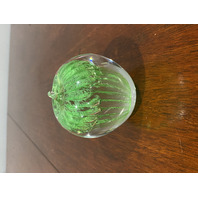 98' Green & Clear Art Glass Apple Paperweight W/Controlled Bubbles SIGNED 2.5"H