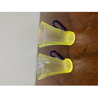 VTG FENTON UV REACTIVE Topaz Iridescent Lemonade Mugs W/Cobalt Handle 4.5"H PAIR