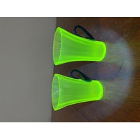 VTG FENTON UV REACTIVE Topaz Iridescent Lemonade Mugs W/Cobalt Handle 4.5"H PAIR