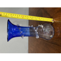 ANTIQUE VICTORIAN Blue Ribbed Optic W/Spiral Vine Vase 10.75"H