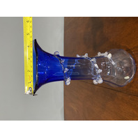 ANTIQUE VICTORIAN Blue Ribbed Optic W/Spiral Vine Vase 10.75"H