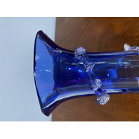 ANTIQUE VICTORIAN Blue Ribbed Optic W/Spiral Vine Vase 10.75"H